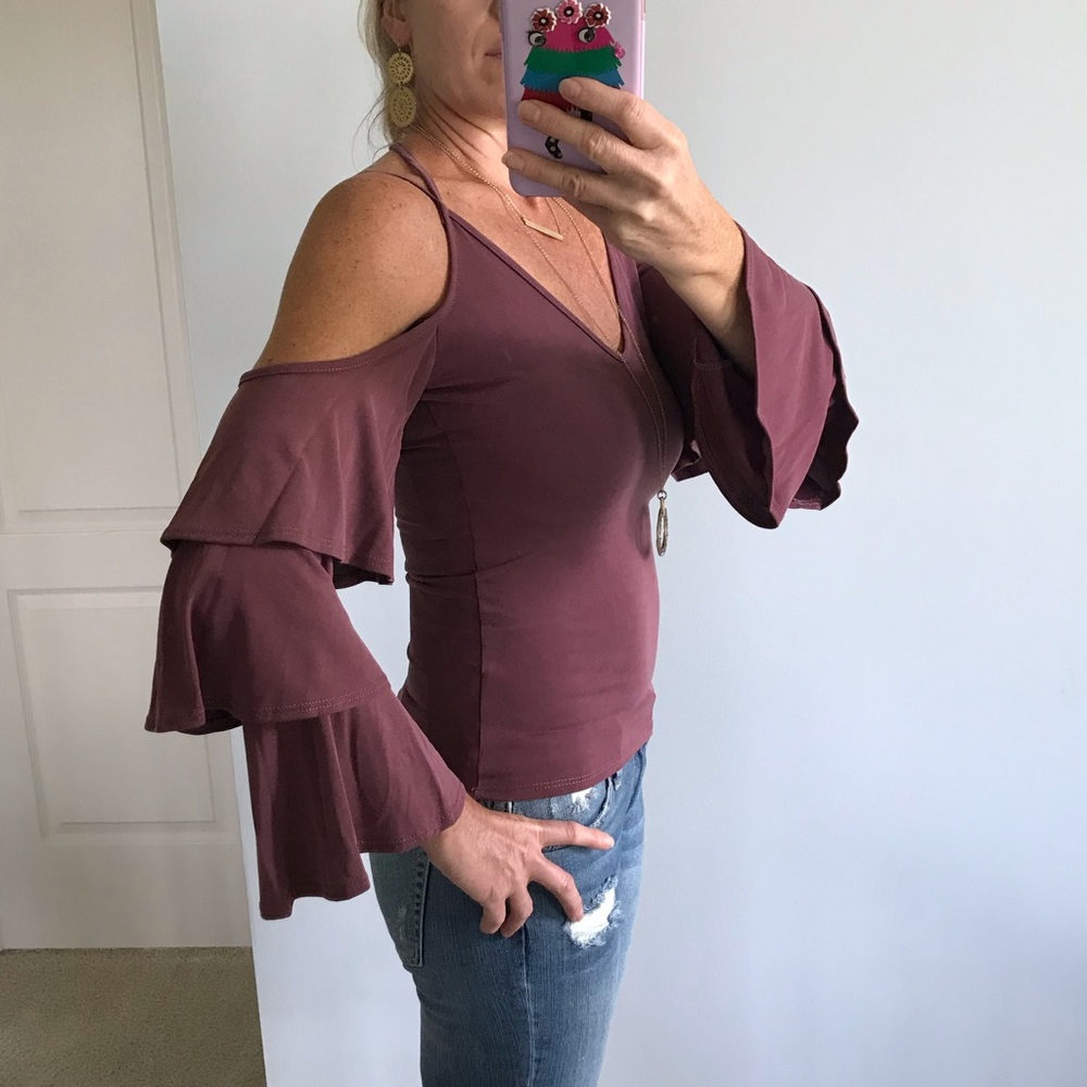 Plum Color Ruffle Bell Sleeve Top - Picture 6 of 8